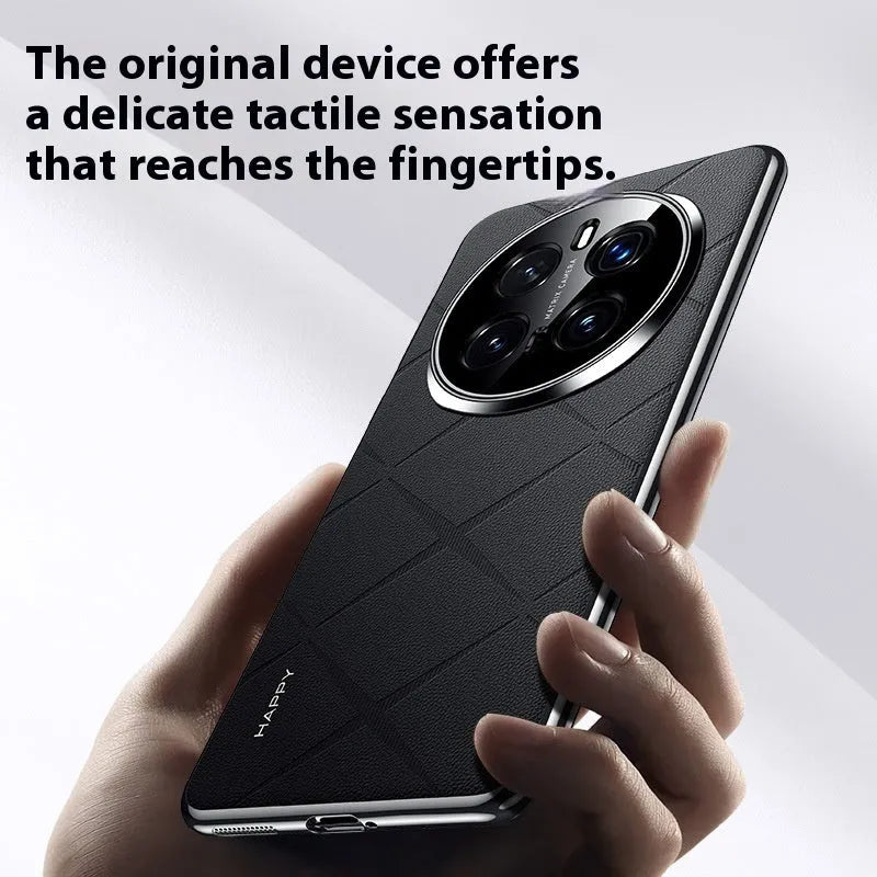 Electroplated plain leather phone case in black for Honor Glory 300 showing all-inclusive drop-resistant design