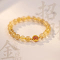 Citrine natural crystal bracelet with gold rutilated quartz beads in diamond cut