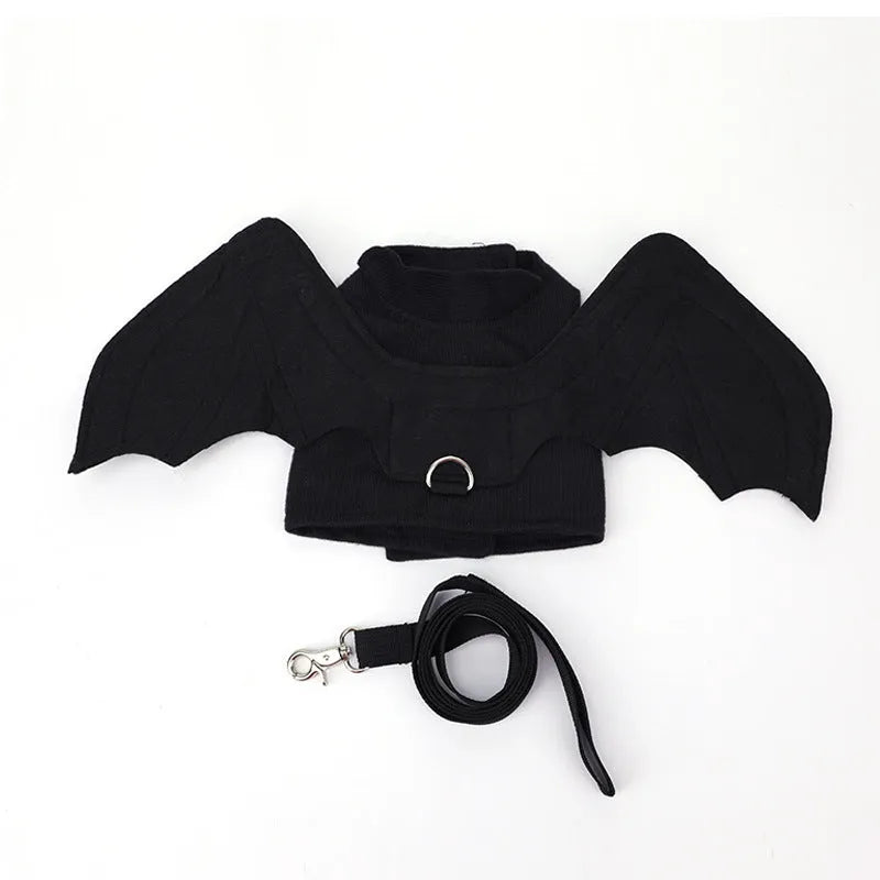 Black polyester bat wing chest back harness for small medium large dogs on a pet