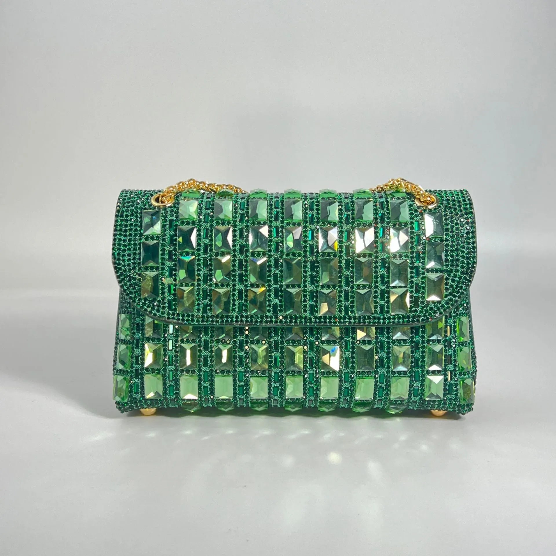 Shiny glass rhinestone chain clutch bag with dedicated phone compartment in retro style