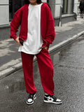 Street style long-sleeved coat and trousers two-piece set in solid colour with loose fit design