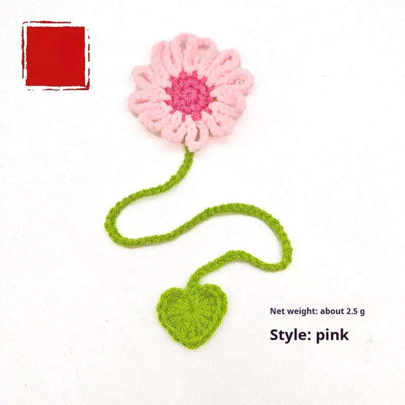 Hand-crocheted daisy bookmark with flexible wire frame in yellow colour option