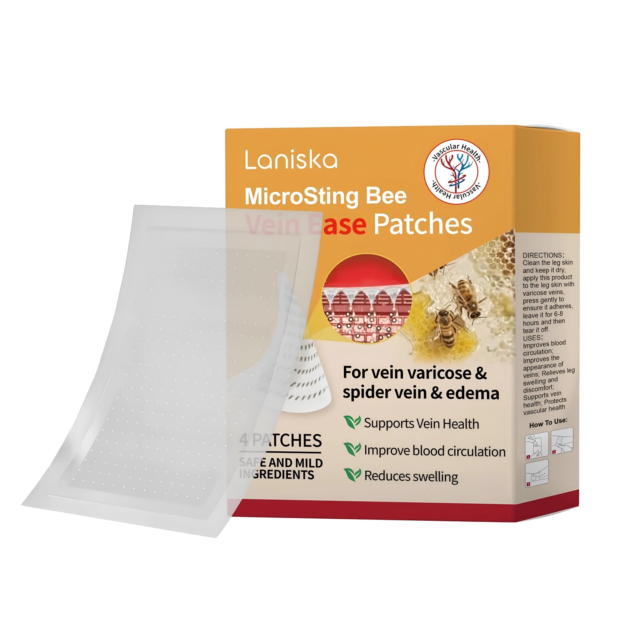 Varicose vein microneedle patch pack containing 4 patches with ginger and calcium pantothenate