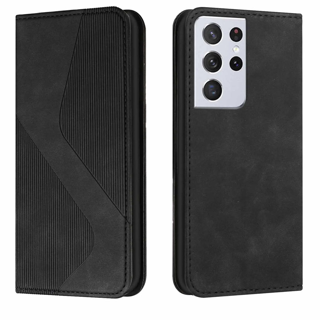 Black plastic flip phone case with magnetic suction for Samsung, clamshell design with bracket