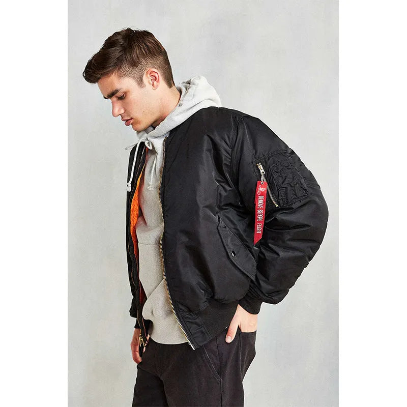 Men's army green cotton-padded pilot jacket with loose fit and double-sided wear-resistant nylon construction