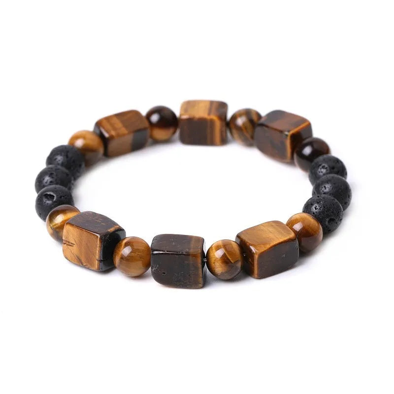 Square amethyst and volcanic stone geometric bracelet with handmade 8mm beads in five colour options