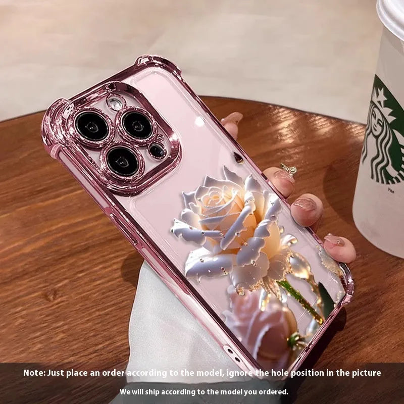 Transparent TPU phone case with hand-painted red rose oil painting design for Apple iPhone