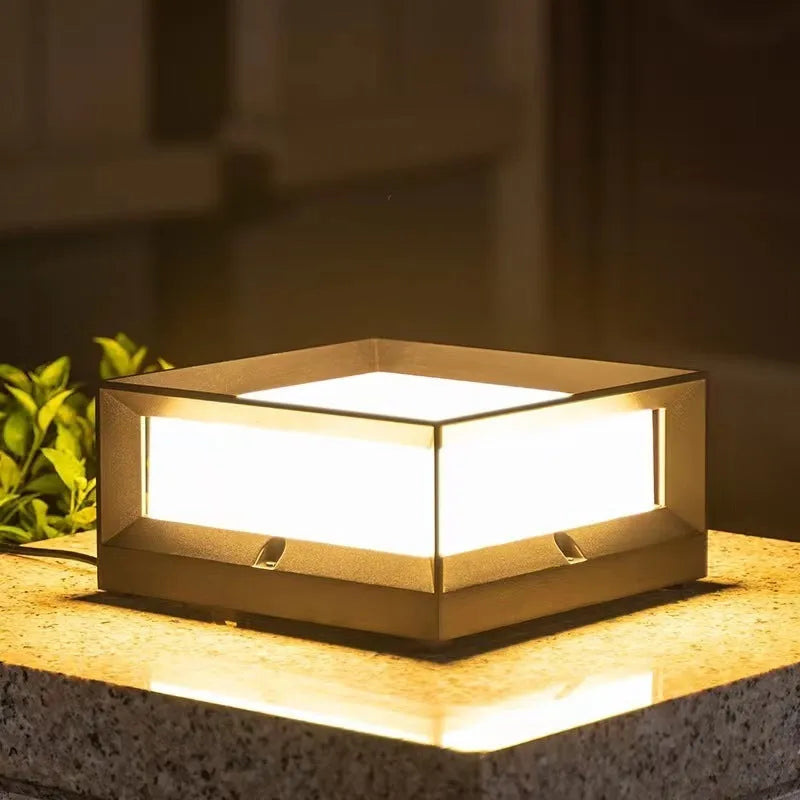 LED outdoor solar column light with aluminium housing on a brick gate pillar, IP54 waterproof for garden wall