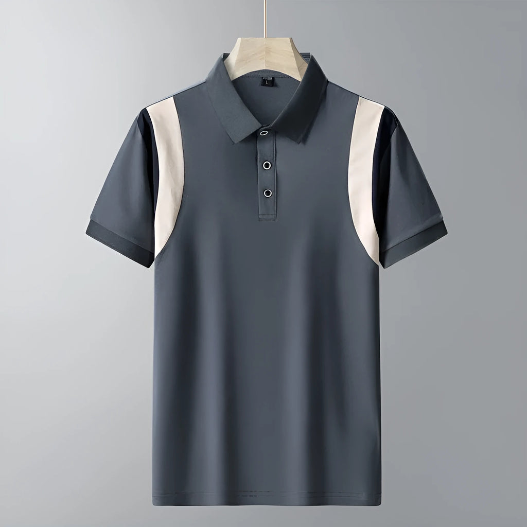 Men's striped cotton lapel-collar T-shirt in loose Korean fit for summer.