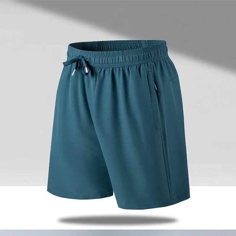 Men's loose fit quick-drying sports shorts in ice silk polyester fabric with micro-elastic waistband