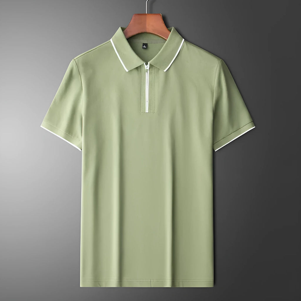 Men's slim fit short sleeve lapel top in cotton blend fabric, shown in graphite gray colour.