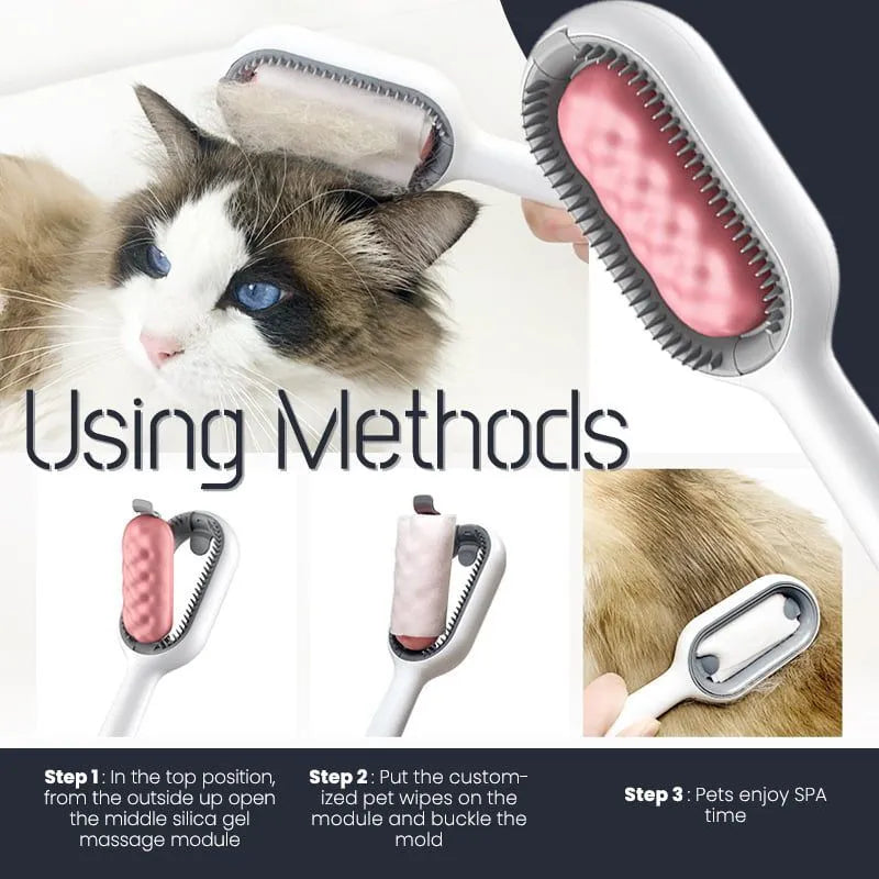 Green plastic pet hair removal comb with disposable wipes sticker for cats and dogs