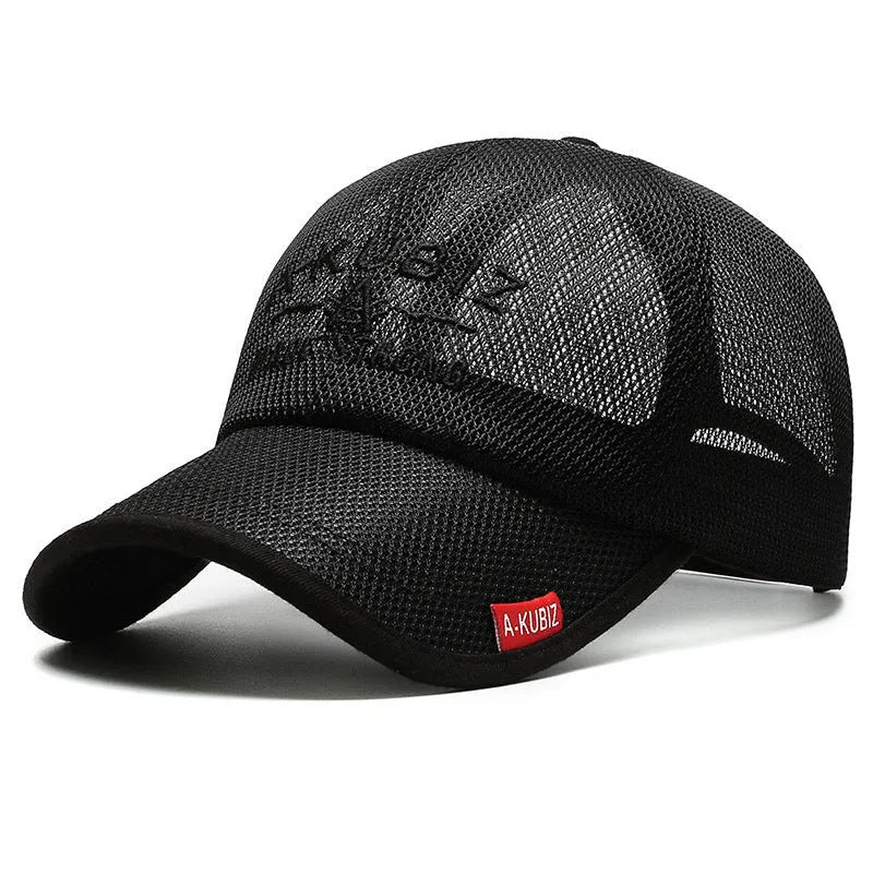 Men's adjustable cotton mesh baseball cap in dome crown style for summer