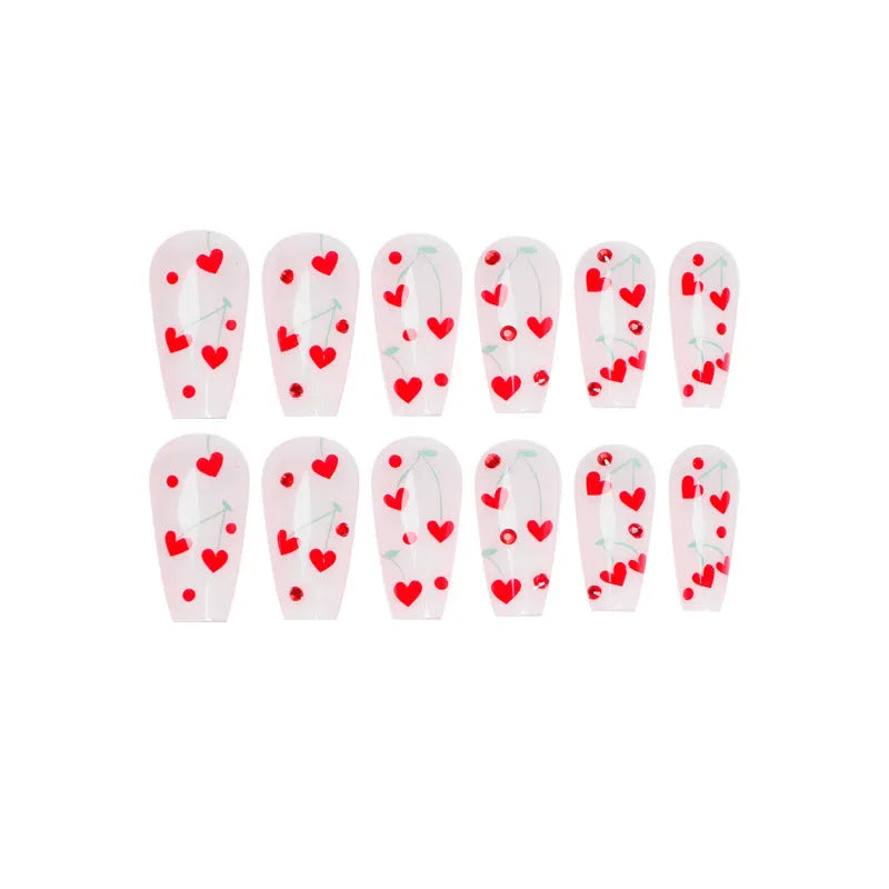 French-style red diamond cherry nail art armour stickers in JP1601 colour, 24 pack with glue.