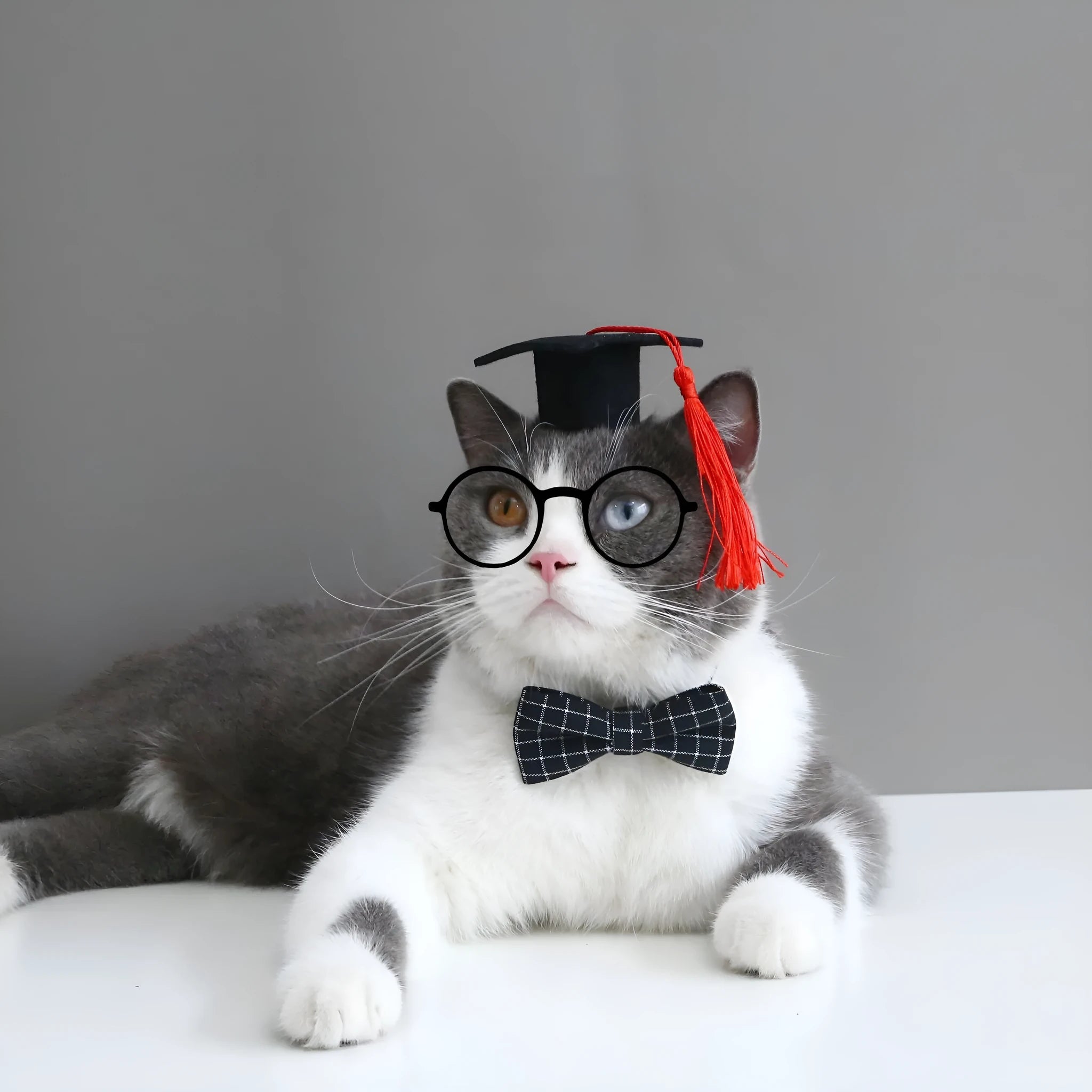 Pet costume hair band and bow tie set in woolen felt with elastic 18cm circumference