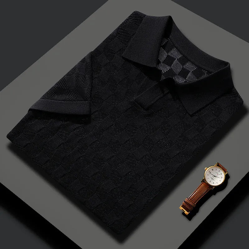 Men's short sleeve mulberry silk business casual sweater with lapels in four colour options