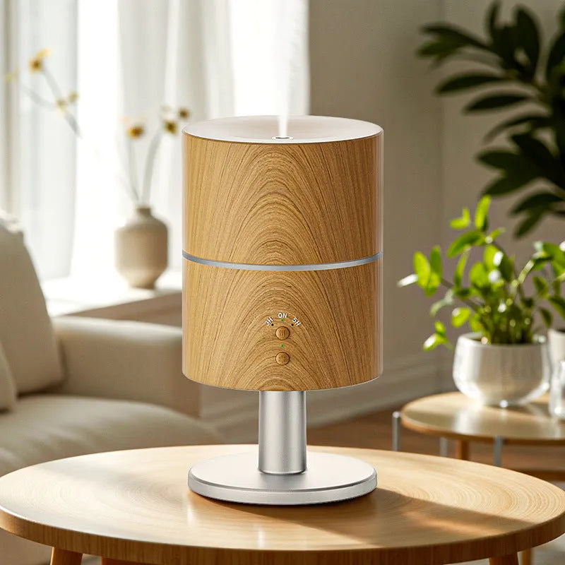 Desk lamp humidifier with silent night light and ultrasonic function in black finish, showing timer control and mist outlet