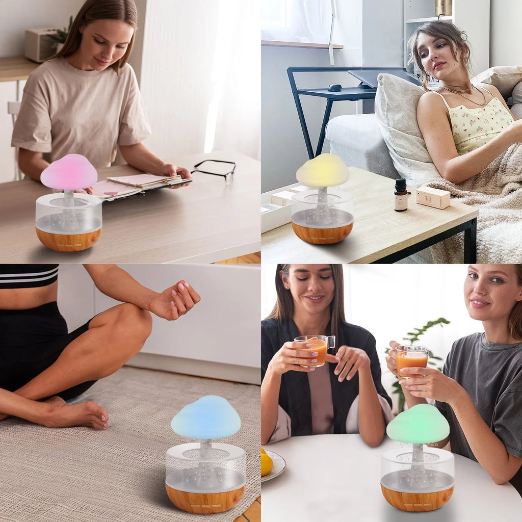 White cloud-shaped humidifier with colour changing lights and aromatherapy diffuser