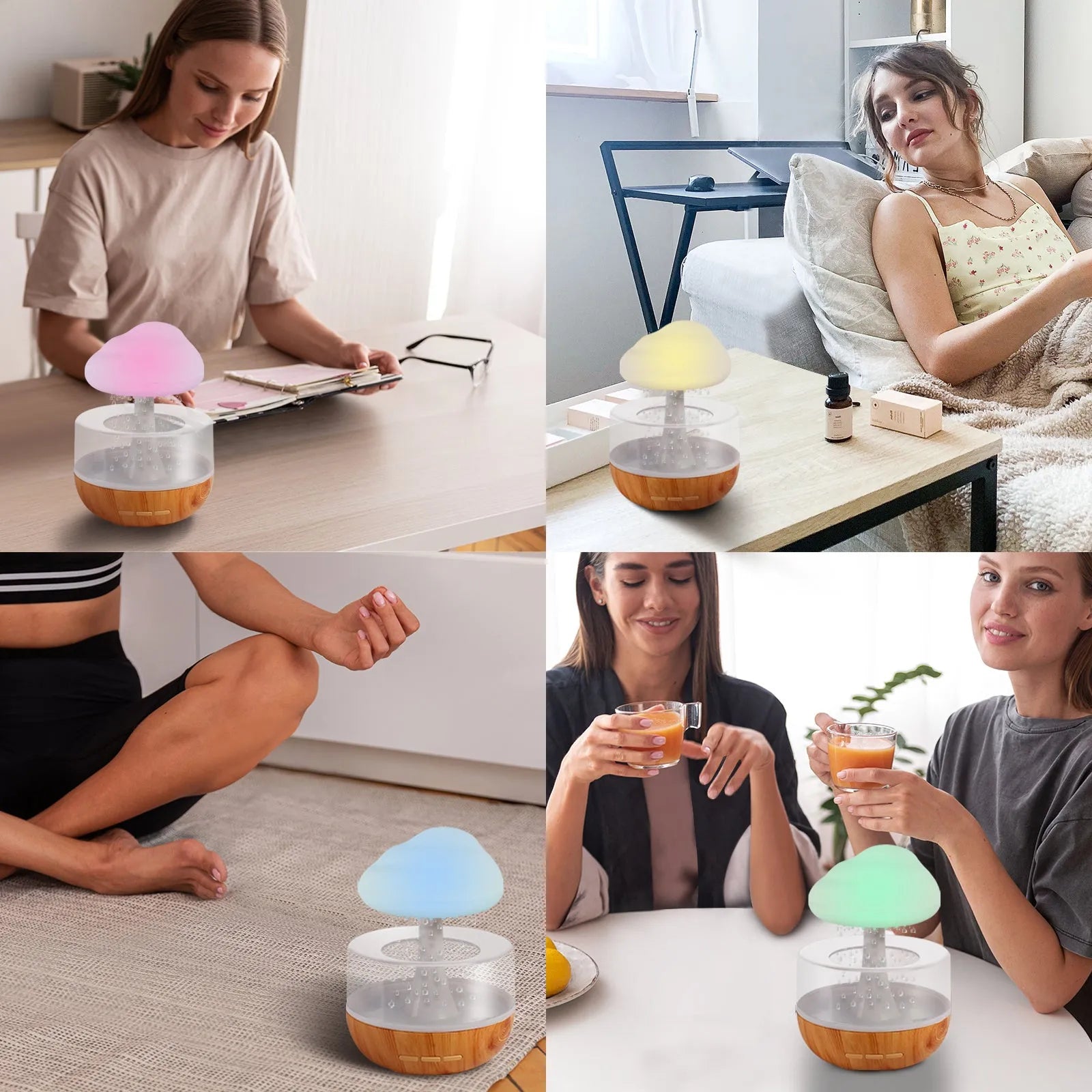 White cloud-shaped humidifier with colour changing lights and aromatherapy diffuser