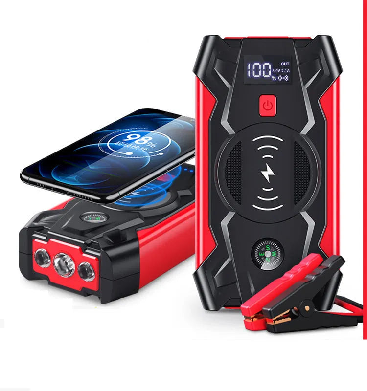 Car emergency jump starter 39800W 12V battery rescue unit with digital display and carrying case