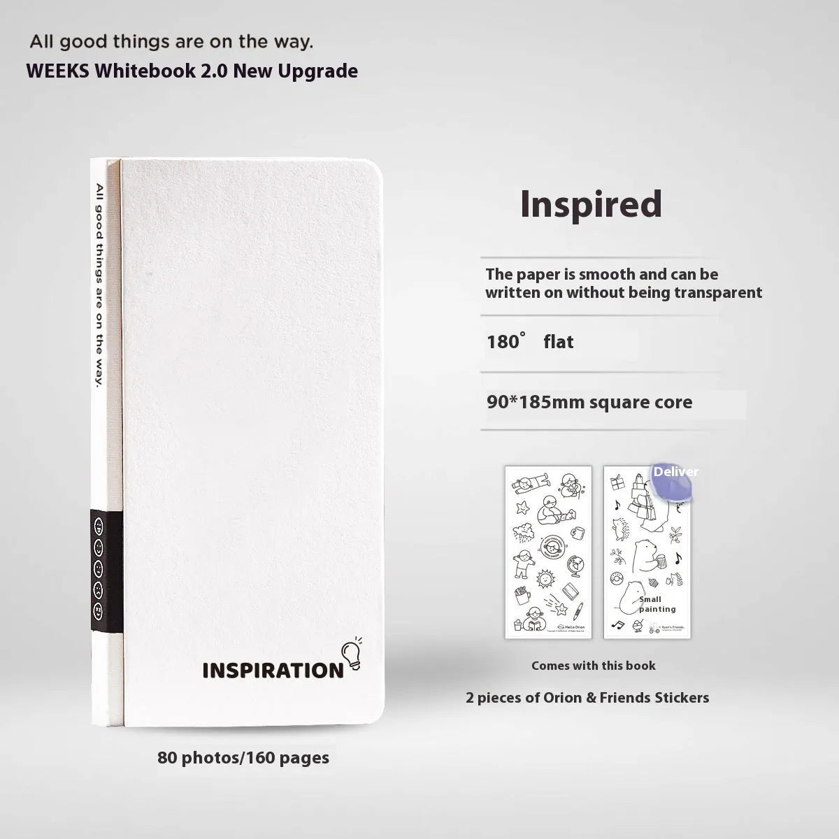 A5 simple plaid paper notebook with a white cover and a pair of decorative stickers.