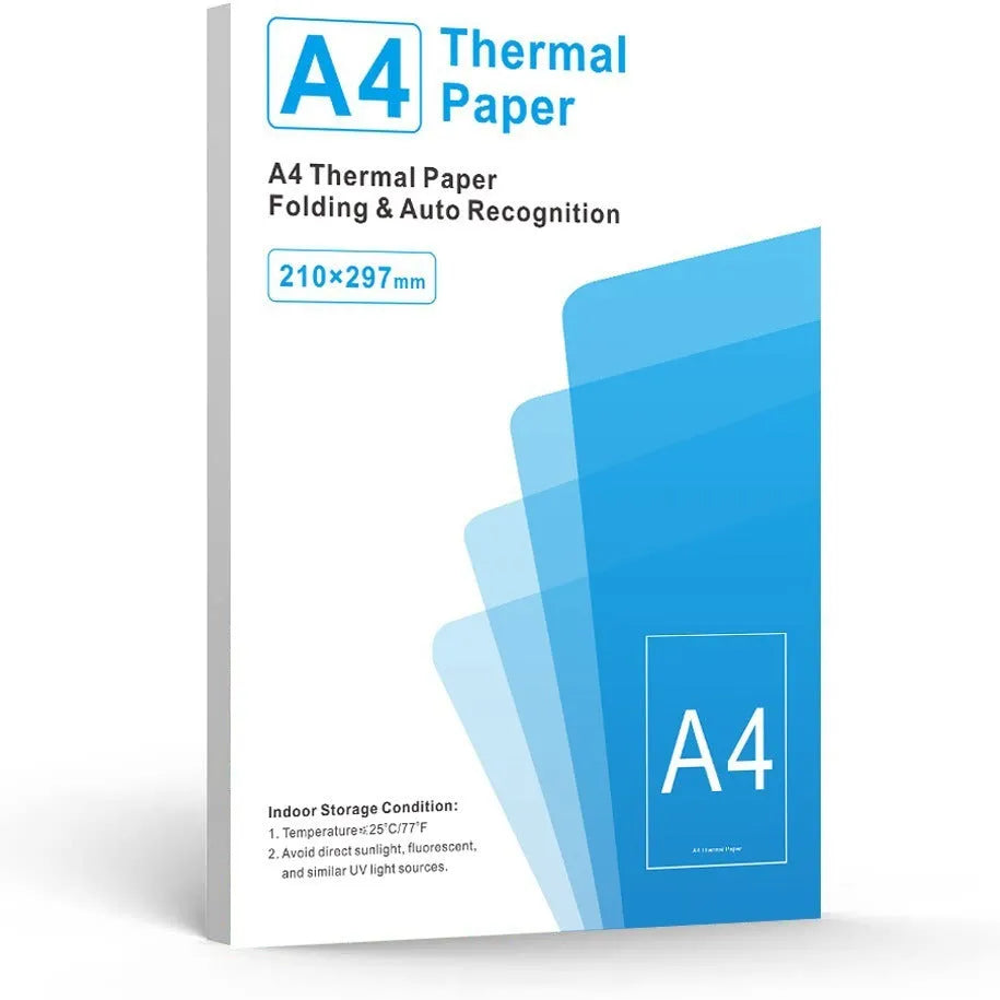 White A4 quick-drying three-proof thermal paper 210x297mm for portable printers, 100 or 200 sheets folding format