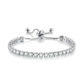 Simple stainless steel bracelet with square zircon crystal in silver finish on wrist