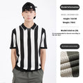 Men's short sleeve ice silk sweater in striped viscose with zipper detail, available in multiple colours