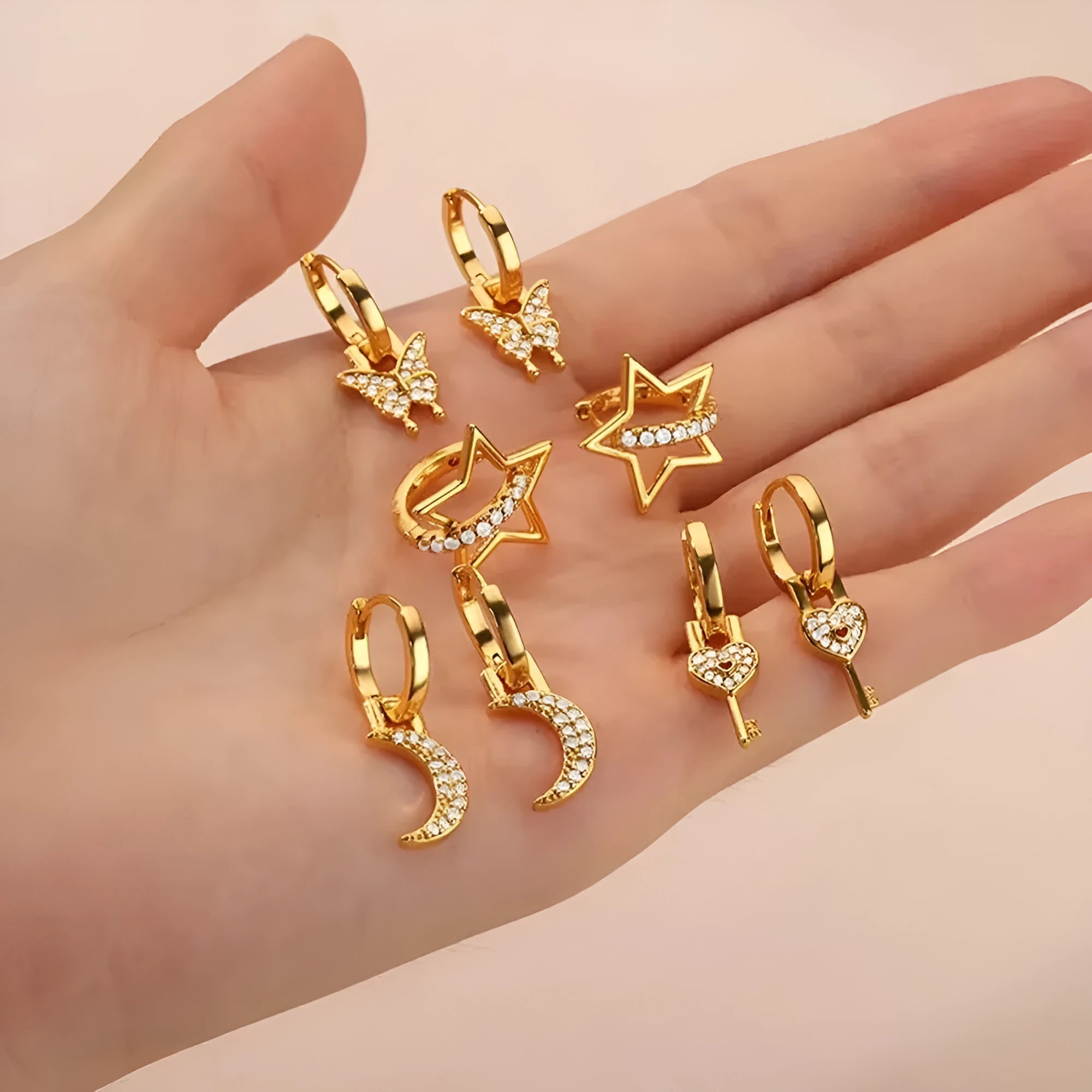 Women's copper geometric butterfly earrings with diamond treatment in multiple colours
