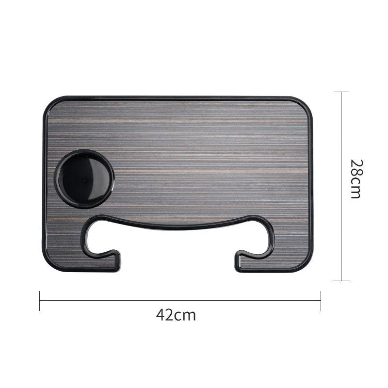 Steering wheel dining table in wood grain black, measuring 42x28cm, made from HDPE