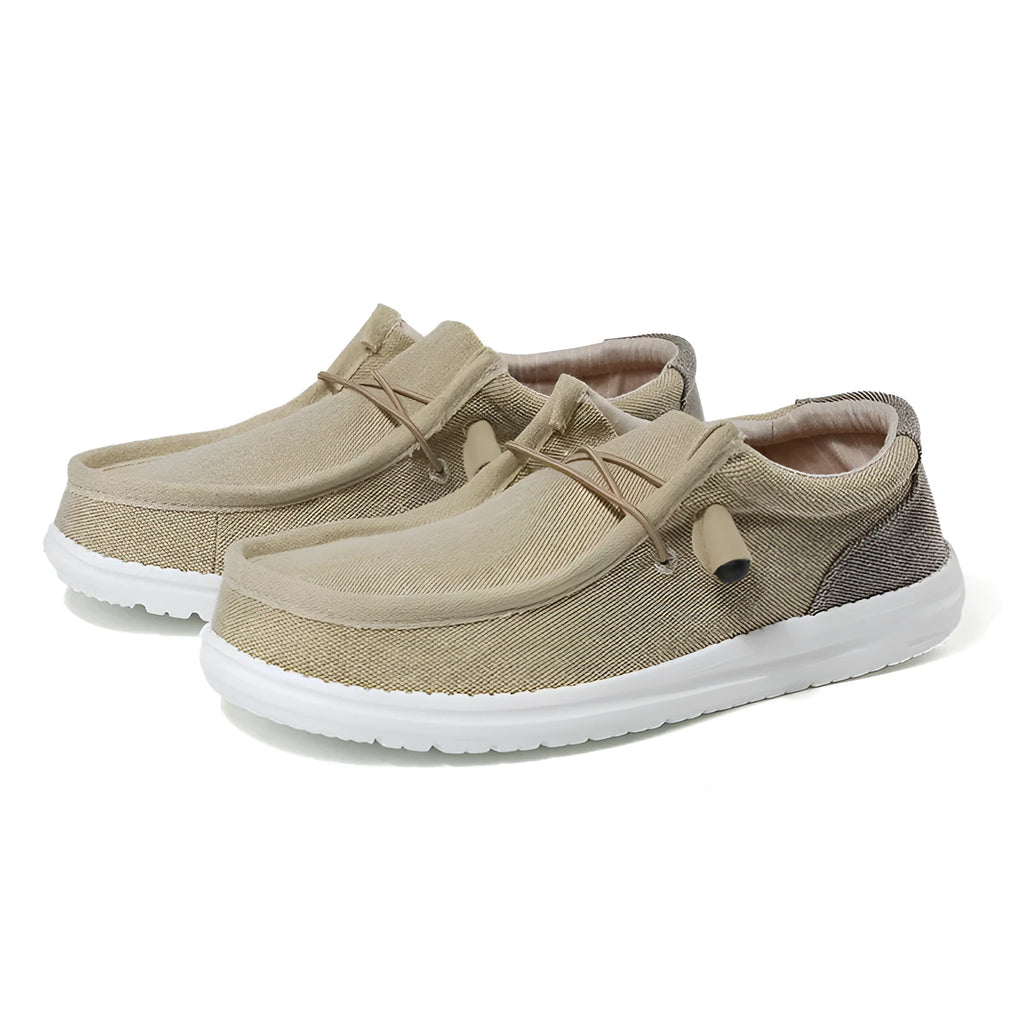 Men's green and orange canvas casual shoes with round toe and decorative mosaic detailing