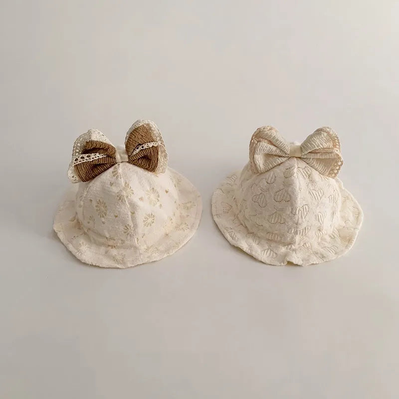 Newborn windproof bow fisherman cotton bucket hat 38-42cm spring sun protection cartoon pattern
