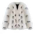 Women's black and white artificial raccoon fur coat with Korean-style slim fit