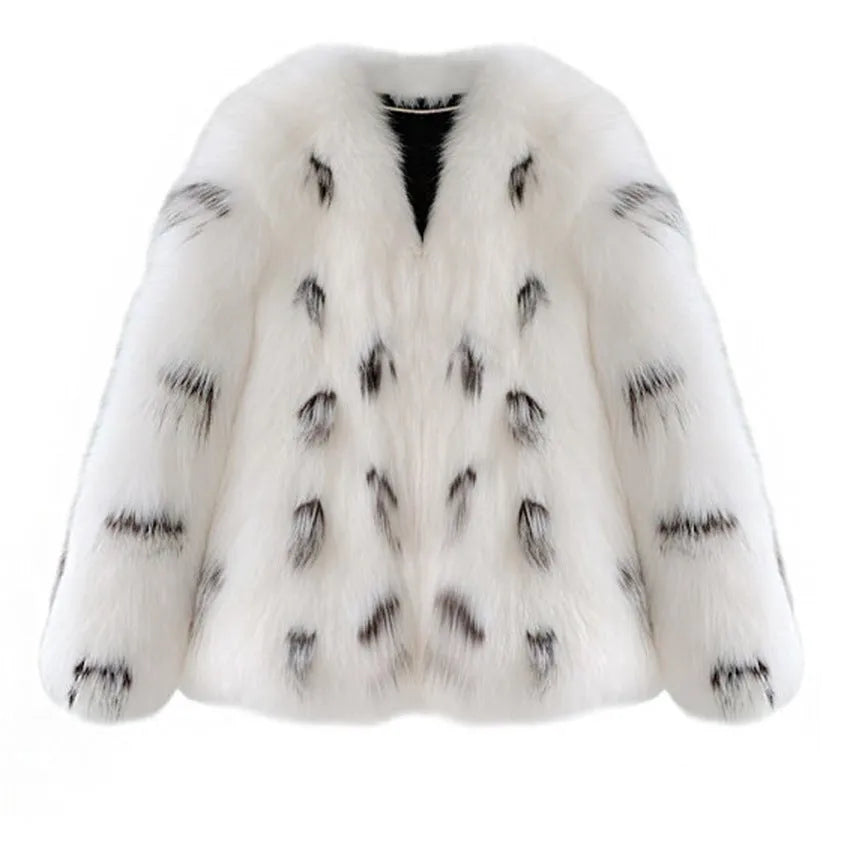 Women's black and white artificial raccoon fur coat with Korean-style slim fit