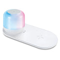 Fast charging wireless charger table lamp two-in-one with white finish, featuring 15W charging pad and warm night light on a wooden desk