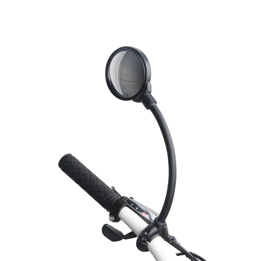 Black metal bicycle rearview mirror with hose adjustment mechanism for handlebar mounting