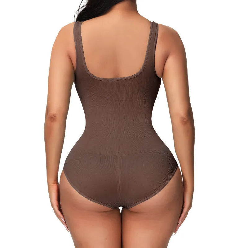 Seamless nylon bodysuit corset for women in apricot colour on size chart