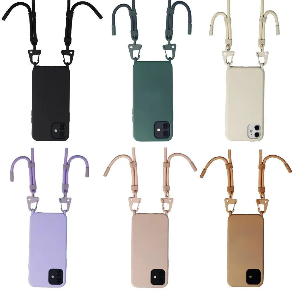 TPU cross-body lanyard phone case for iPhone in black with integrated strap