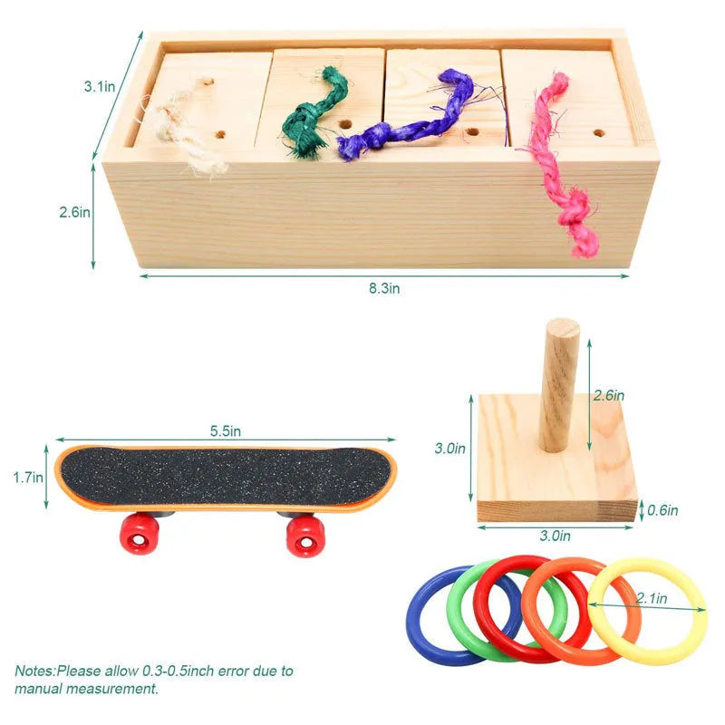 Wooden parrot puzzle training toys for birds in three set configurations