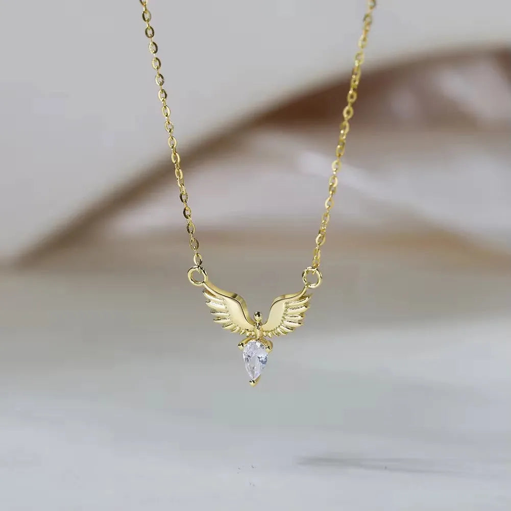 Silver eagle pendant necklace with O-ring chain in white gold or yellow gold electroplated finish