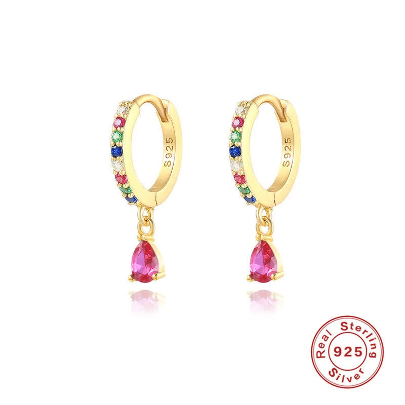 S925 sterling silver geometric water drop earrings with electroplated finish and stone accents