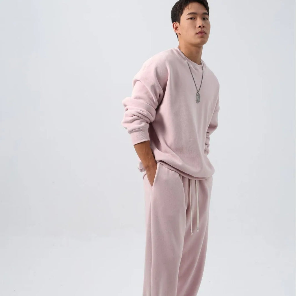 Men's polar fleece sports suit with crew neck coat and padded trousers in winter colours