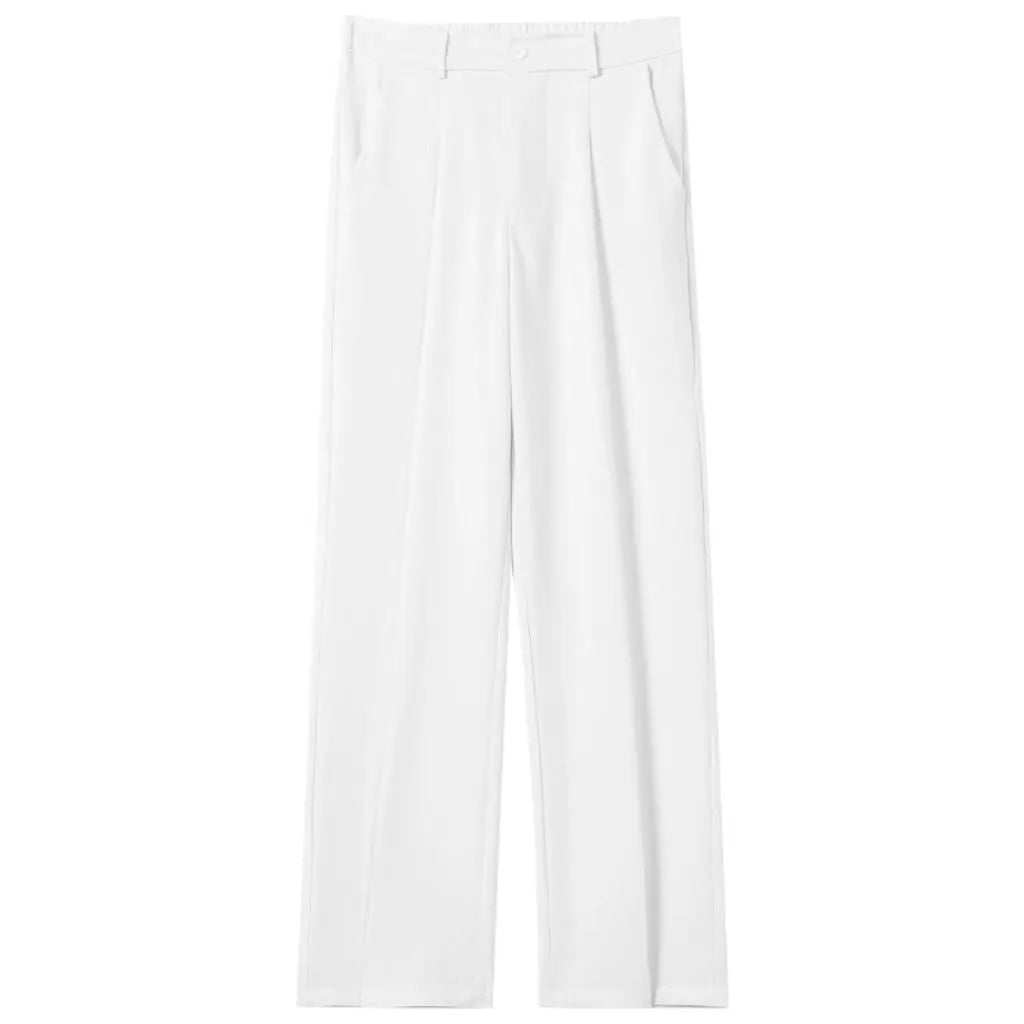 Men's polyester straight suit pants in black, draped style with straight leg, size range S to 8XL