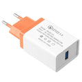 QC3.0 fast charge travel mobile phone charger in multiple colours with EU or US plug options