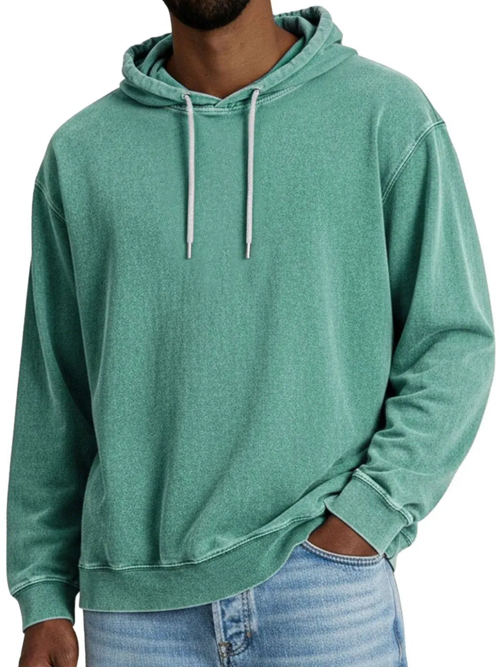 Men's loose fit solid colour hooded sweatshirt, long-sleeved polyester pullover, sizes S-5XL, seven colours