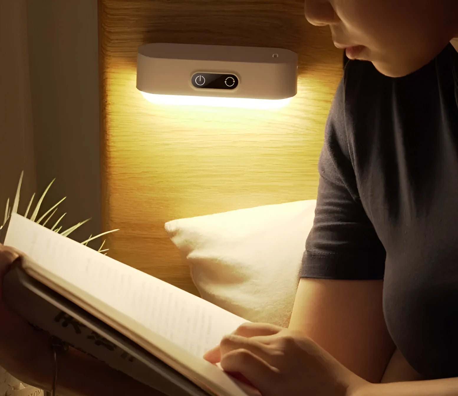 White USB rechargeable magnetic LED study light with touch controls and motion sensor.