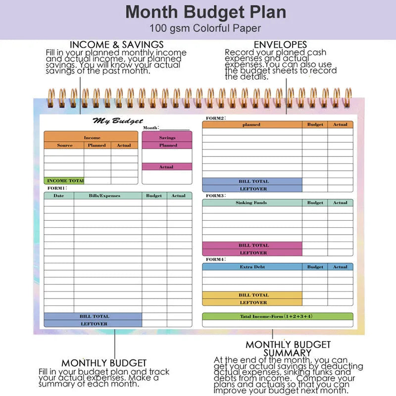 B5 spiral bound budget tally notebook with blue PP cover for financial record keeping