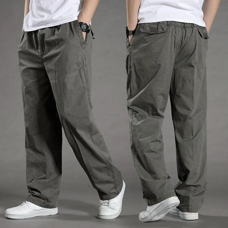 Men's cotton loose straight leg trousers in black, size M, five colours available