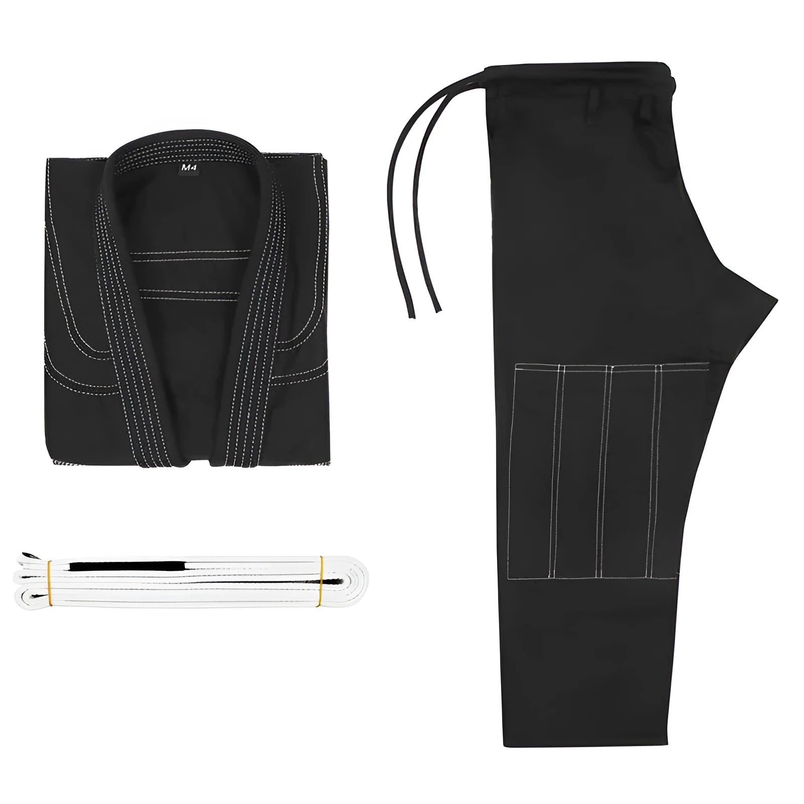 Brazilian Jiu-Jitsu gi uniform top and trousers in cotton blend fabric on a white background.