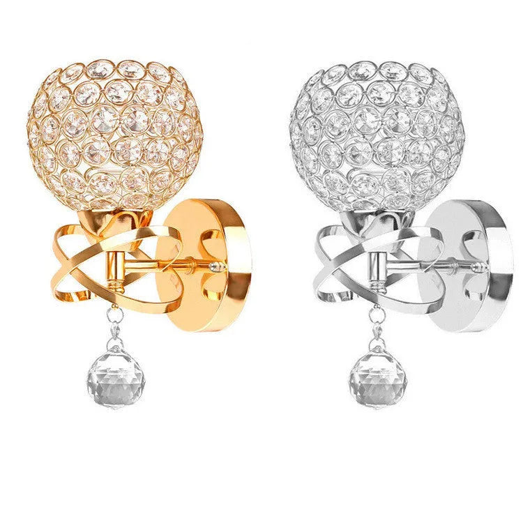 Creative crystal wall lamp bedroom bedside E27 220V gold finish with crystal pendant